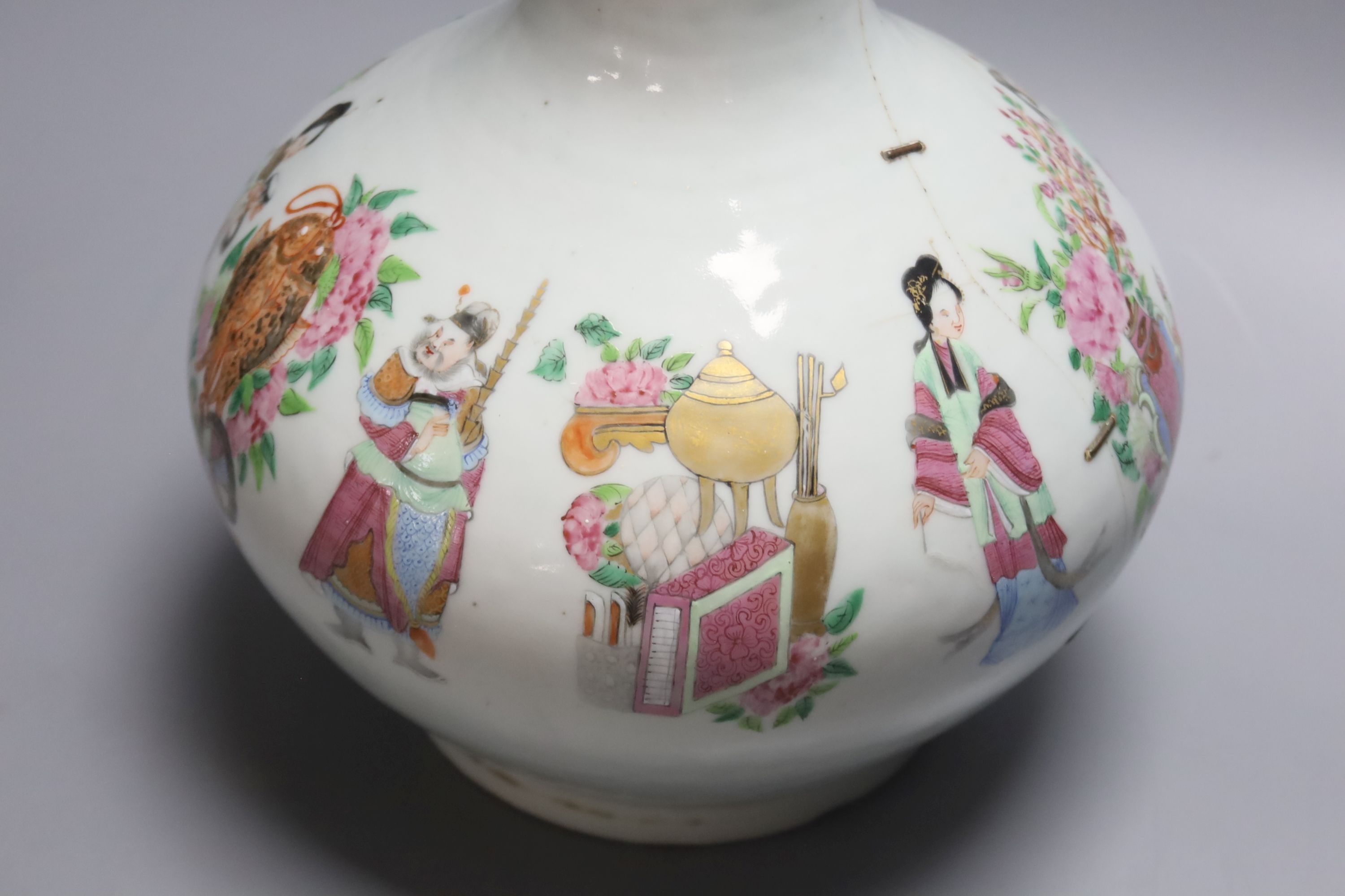 A Chinese famille rose bottle vase, Daoguang, height 34cm (a.f.)